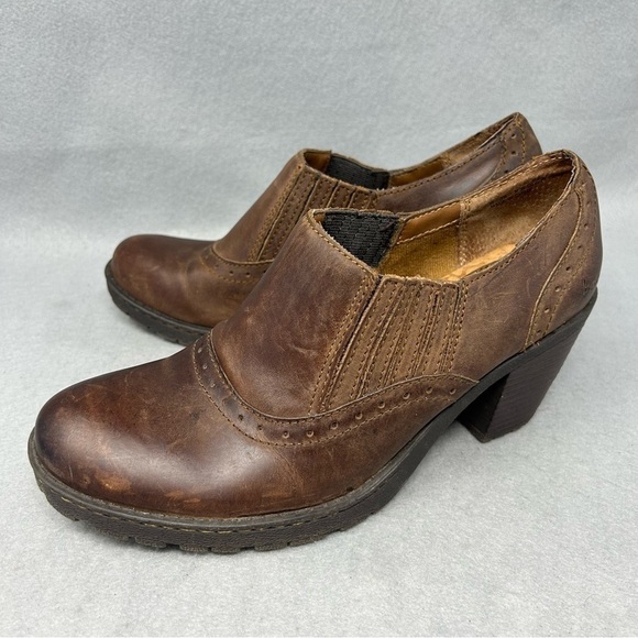 BOC Brown Leather Booties Mule Round Toe 3” Heels Sz 8 Distressed - Picture 1 of 13